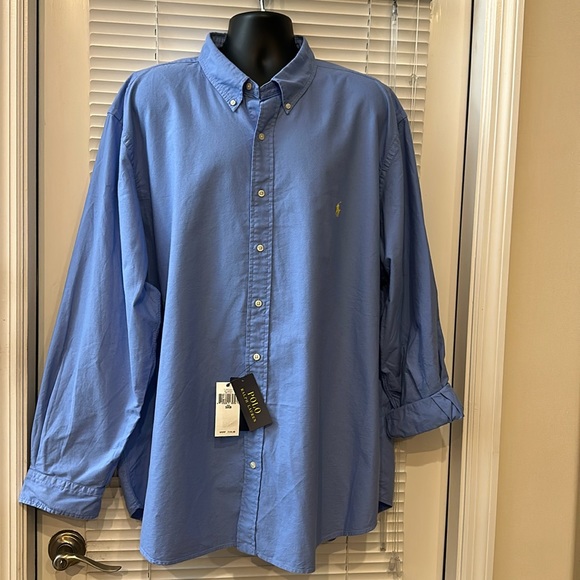 Polo Solid Blue Oxford Long-Sleeve Woven Shirt - 3XB Big Man